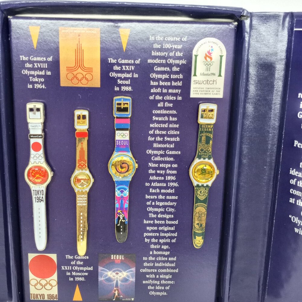 LIMITED EDITION Swatch Olympic Games 1996 Collection 9 Lapel Pin Set NEW+SEALED - Picture 3 of 9